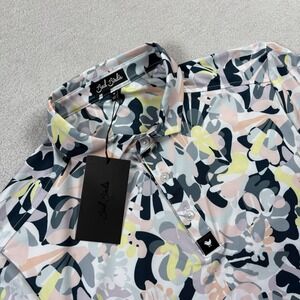 Bad Birdie Savannah Swing Core Polo Shirt Men M Multicolor Abstract Floral Print